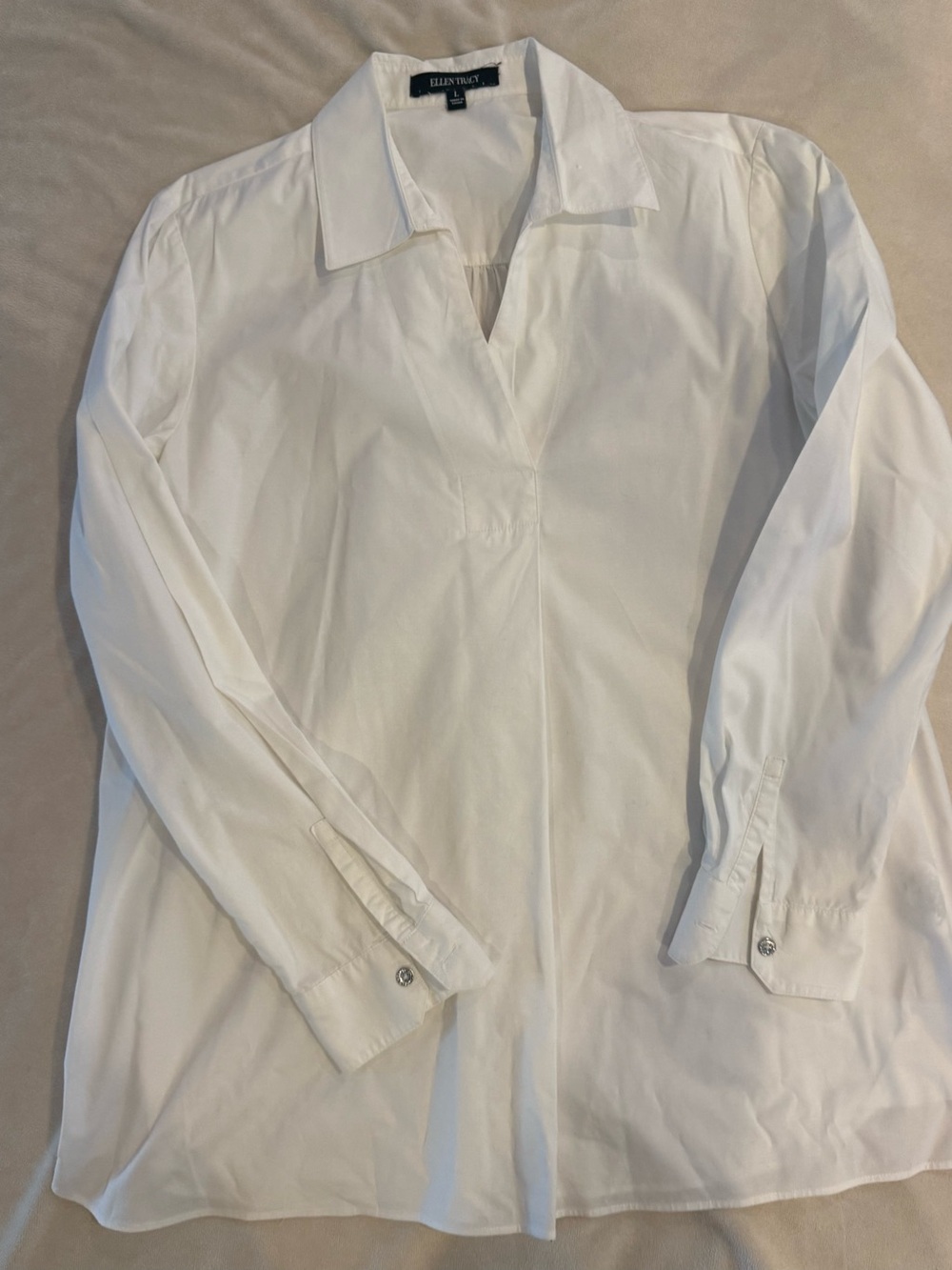 Ellen Tracy White Long-Sleeve Collared Dress Shirt